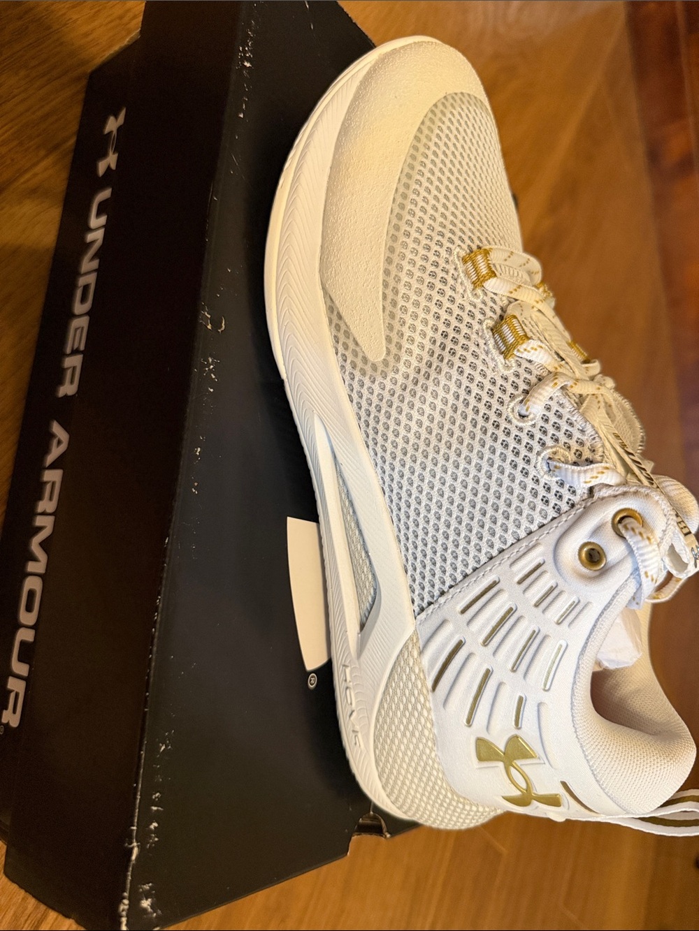 Under Armour White and Gold Athletic Sneakers